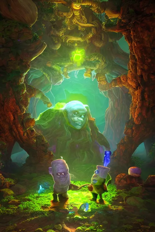 Image similar to arcane fantasy art giant golem elemental wood rock bastion forged gemstone enchanted forest troll, global illumination ray tracing hdr fanart arstation by sung choi and eric pfeiffer and gabriel garza and casper konefal lisa frank zbrush central hardmesh radiating a glowing aura