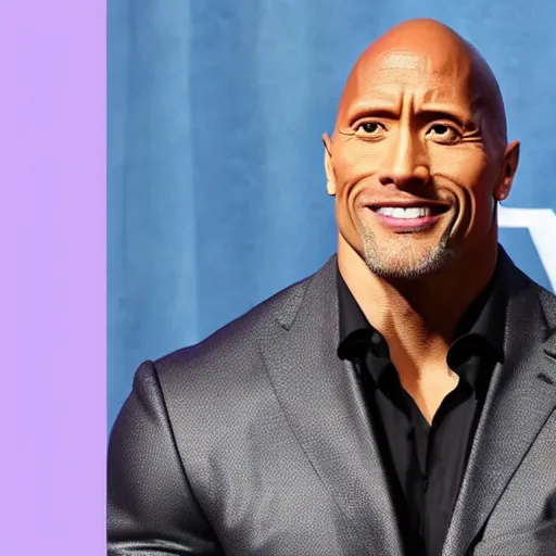 Prompt: Dwayne Johnson with long straight hair, wearing makeup, wearing a skirt, feminine face