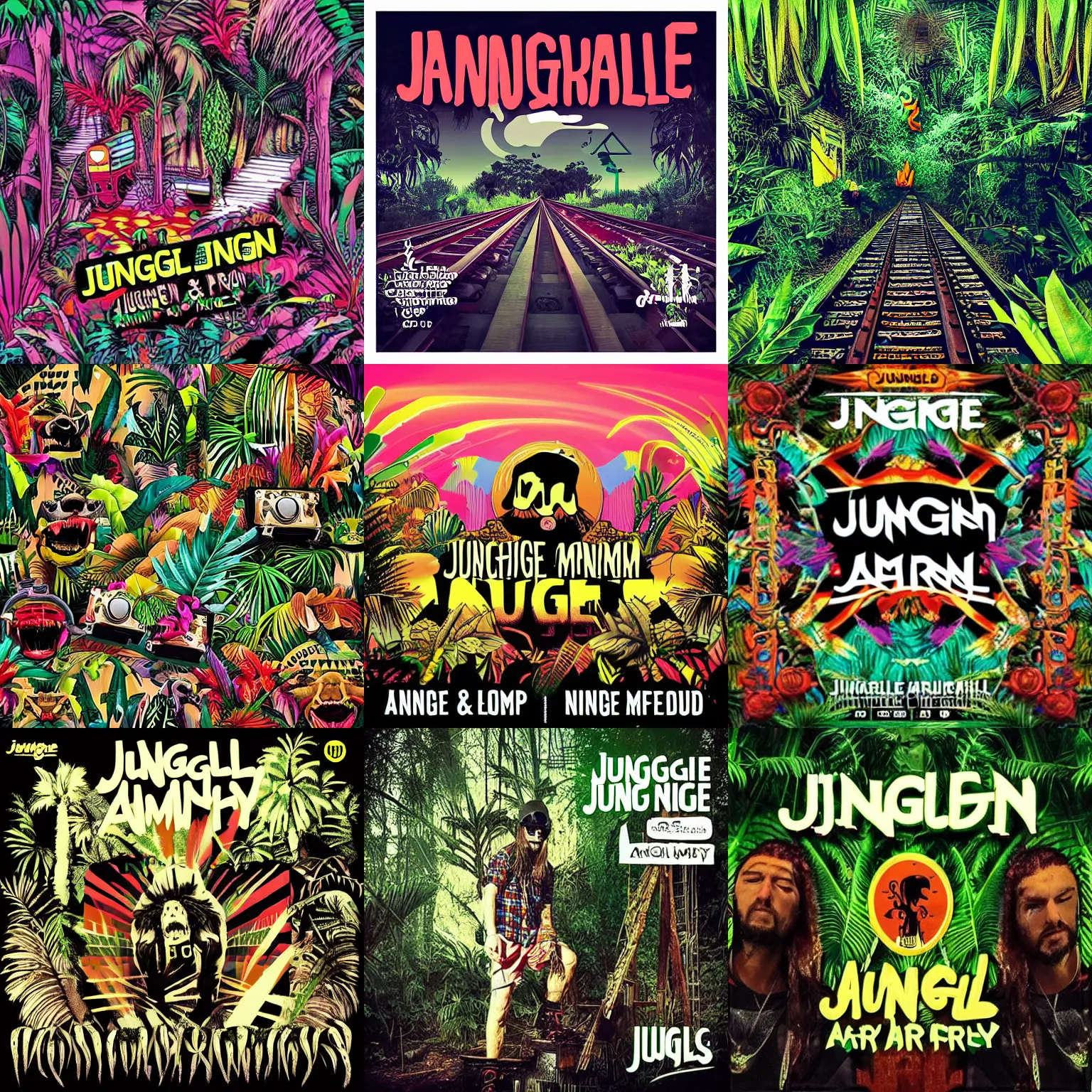 Image similar to jungletrain, amen music jungle party, drugs, beats, flow