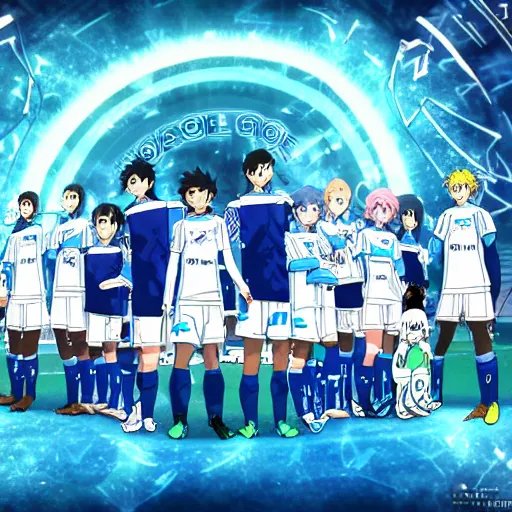 Prompt: olympique de marseille soccer team, anime style like fate/stay night and pokemon manga style