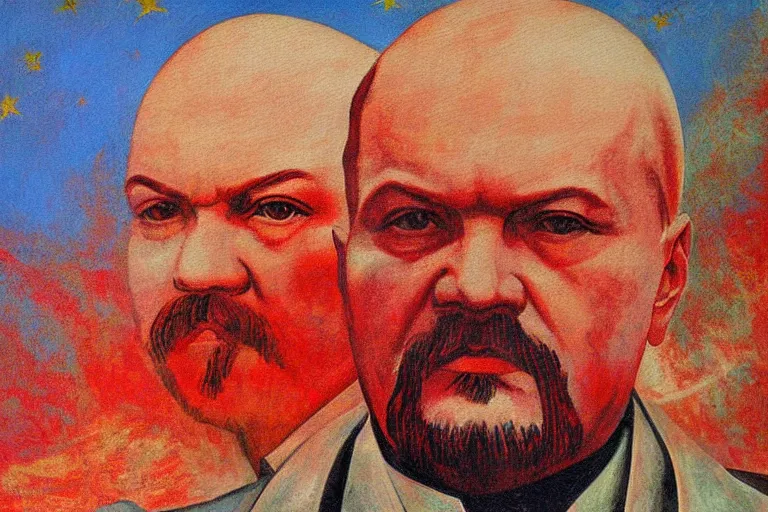 Prompt: lenin, red star, fantasy, painting, ultra realistic!!!, clear weather, golden hour, sharp focus