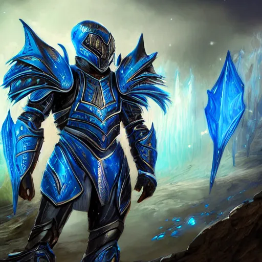 Prompt: a suit of magical blue armor, ultra detailed, cluse - up, illustration, epic illustration, fantasy art, 8 k
