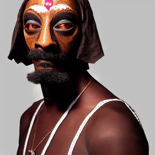 Prompt: dark brown African mask resembling snoop dogg, photography, realistic