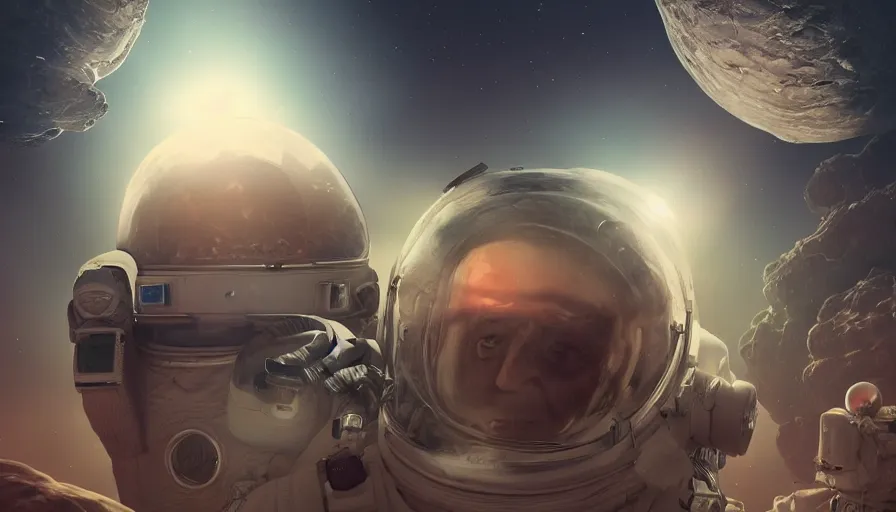 Prompt: Selfie of Joe Biden in space with aliens, hyperdetailed, artstation, cgsociety, 8k