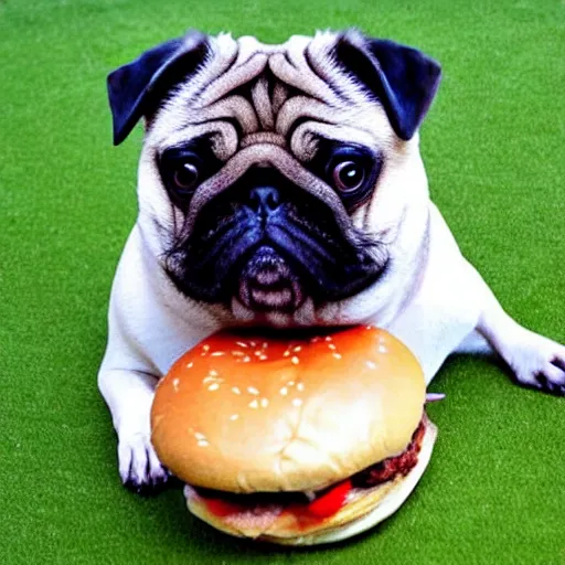 Image similar to fat pug inside a hamburger