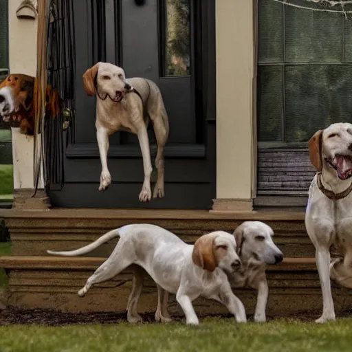 Prompt: the hounds of tindalos materializing through the walls of a victorian house