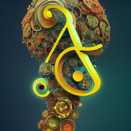 Image similar to ultra detailed scifi design of the the letter A in a generative 3D style, asymmetrical, fungal, intricate concept art, triadic color scheme, by alphonse mucha and Mandelbrot, octane render, 4k,