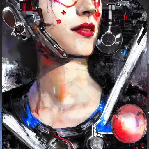 Image similar to portrait of female android by Tetsuya Nomura and Sandra Chevrier