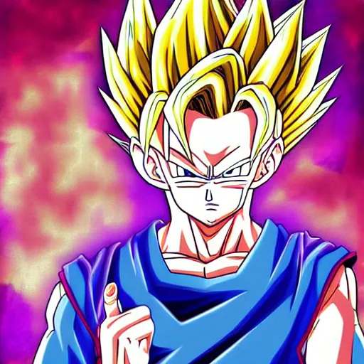 Image similar to fusion of gohan and trunks, digital art, high quality anime artstyle, intricate