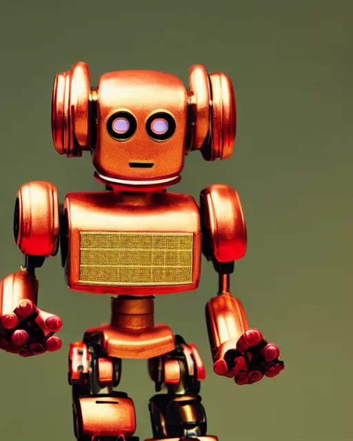 Image similar to high quality presentation photo of a retro toy robot, photography 4k, f1.8 anamorphic, bokeh, 4k, Canon, Nikon