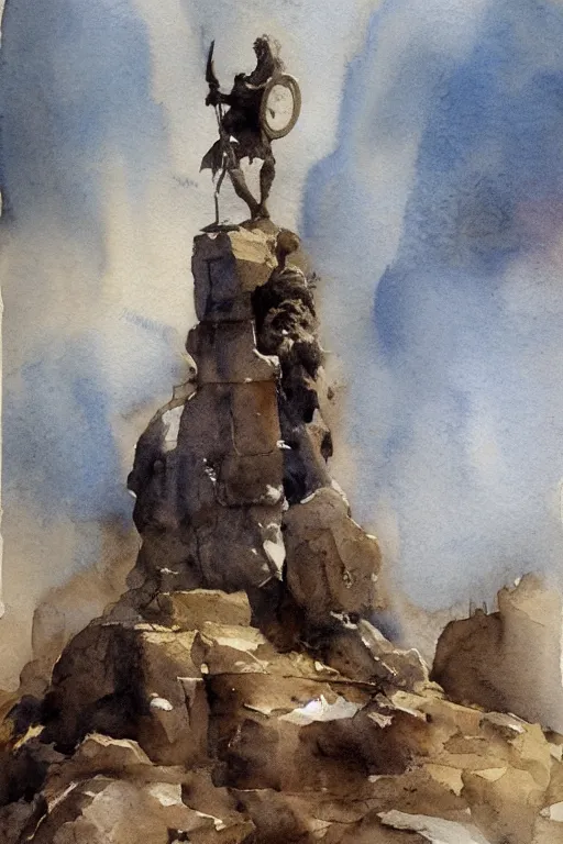 Image similar to abstract watercolor painting of viking god monument, in stone and wood, magical and traditional, cinematic light, national romanticism by anders zorn