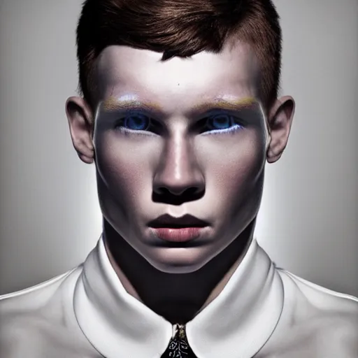 Prompt: a portrait of a beautiful athletic young male iridiscent ghost, photographed by erwin olaf, artistic