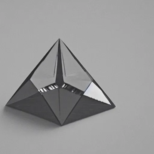 Prompt: A studio photo of a diamond in the shape of a perfect pyramid, realistic, ultra high detail, 8k, studio lighting.