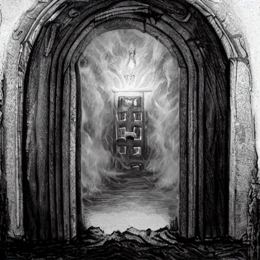 Prompt: a doorway from hell to heaven.