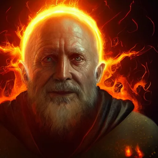 Image similar to A stunning portrait of a powerful wizard. He casts a spell, an orb of magical fire hovers above his hands. Epic fantasy art. Award-winning on Artstation. Sharp. HD. 4K. 8K