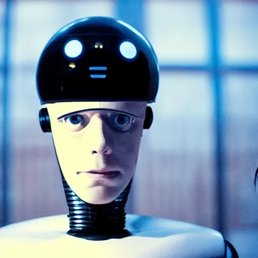 Prompt: the man with robot head, movie by edgar wright