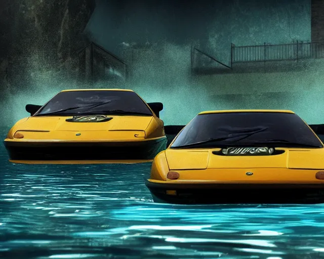 Image similar to lotus esprit submerged under water, cinematic, photoreal, by red dead redemption 2