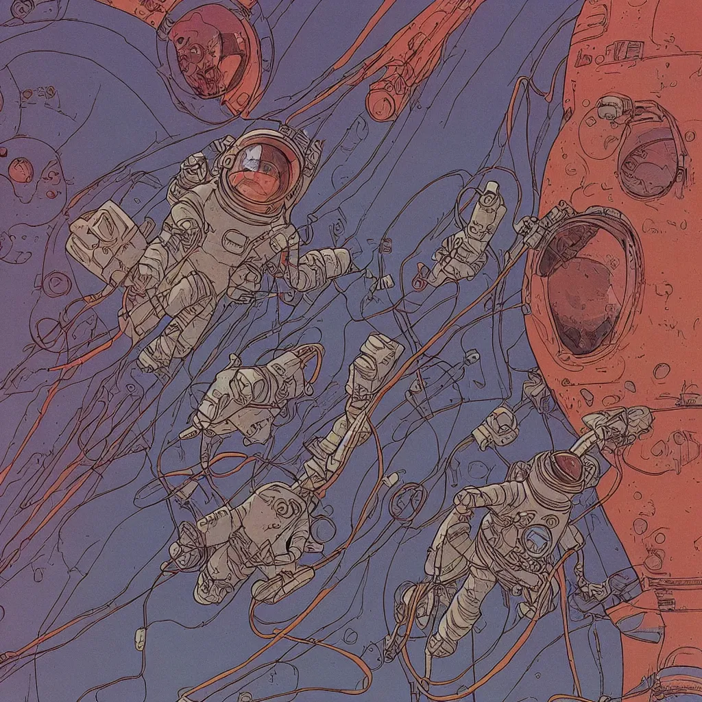 Image similar to close-up of an astronaut in the style of jean giraud moebius, science fiction