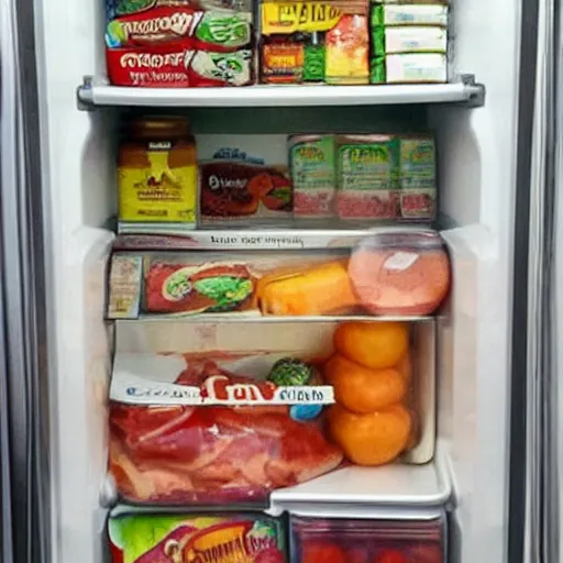 Prompt: Jesus hiding in the fridge, judging your eating habits