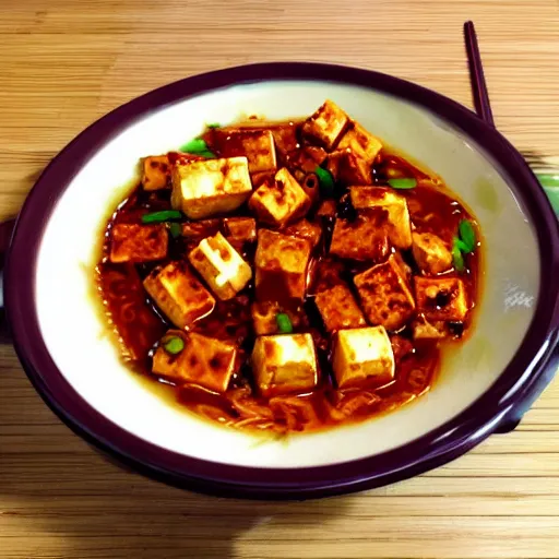Prompt: mapo tofu cartoon, anime food