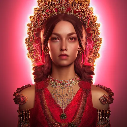 Image similar to portrait of royal princess of ruby with fair skin, ornate 8 k gorgeous intricate detailed, accent lighting, dramatic light, octane render