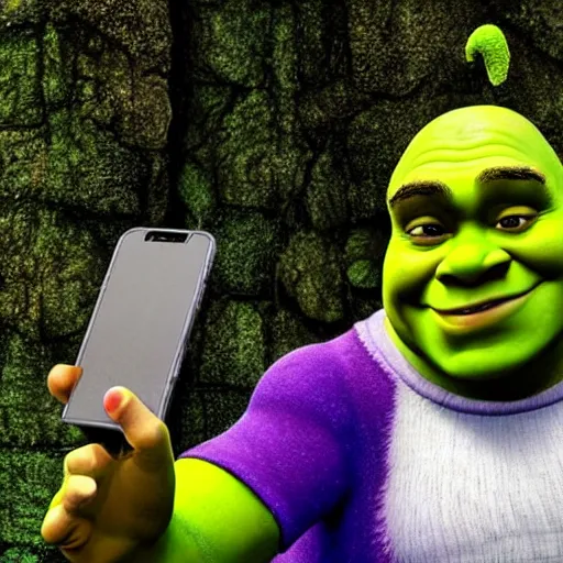 Image similar to shrek take a selfie