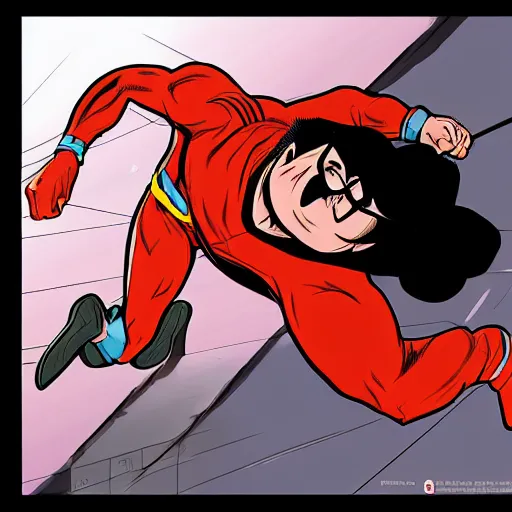 Prompt: Velma uppercutting Superman, comic book, high action, concept art