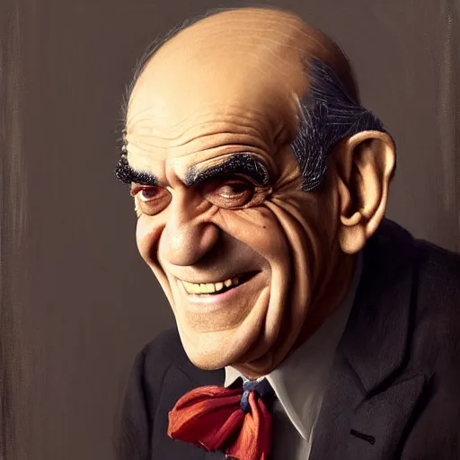 Image similar to portrait painting of abe vigoda, bright and energetic, with a sweet smile and floofy hair, render cinematic lighting art 1 9 2 0 period drama by bussiere rutkowski andreas rocha