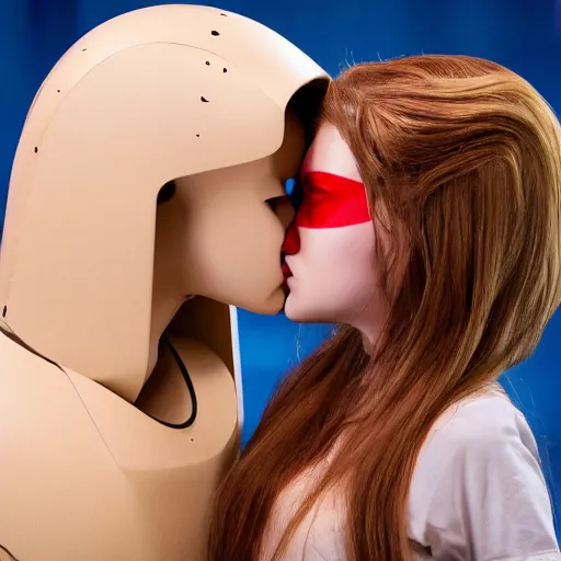 Prompt: photo of humanoid robot kissing a beautiful girl colour