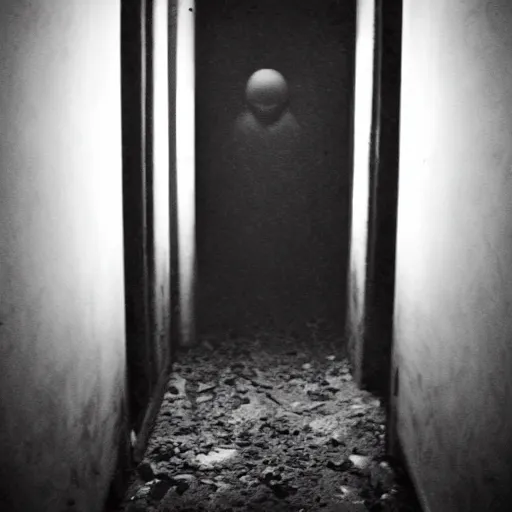 Image similar to scp 0 9 6 in the dark creepy room, photo found after death