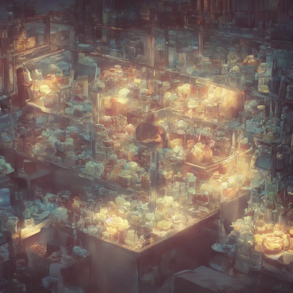 Prompt: cold drinks, ice cream, peach embellishment, in the style of makoto shinkai, dreamy, soft, global illumination, radiant light, intricate environment, luminescence, highly detailed, 8 k