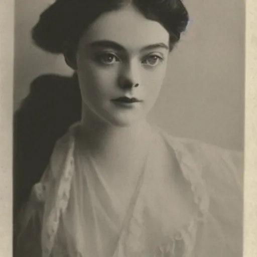 Prompt: Edwardian photograph of Elle Fanning, elegant, 1910s, 1900s, 1920s, anatomically proportionate, grainy, detailed