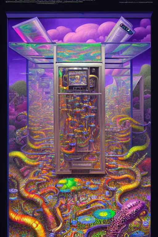 Prompt: a photorealistic painting of the transparent glass isometric nightmare machine full of multicolored creatures by johfra bosschart, lisa frank, dark fantasy art, high detail, trending on artstation