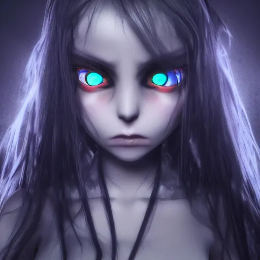 Prompt: full shot portrait of angry darkness anime girl at moonlight, gothic wearing, worrying eyes,by Tim Burton, detailed, unreal engine 4k volumetric light, dense fog,