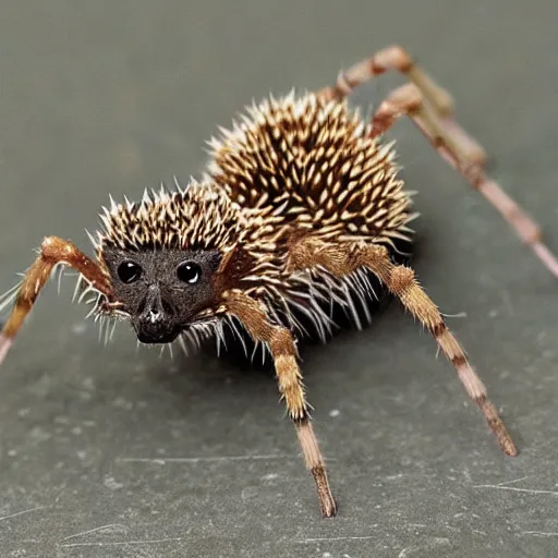 Prompt: spiders, a hedgehog with spiders on its back instead of spikes, spiders, scary, freaky