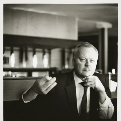 Image similar to lars løkke sitting drunk in the bar, film photo