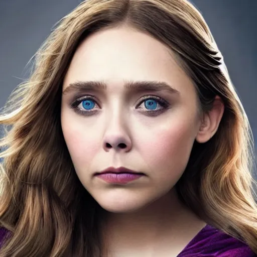 Image similar to Elizabeth Olsen, frowning eyebrows, saying 'No', photorealistic, 4k, 8k