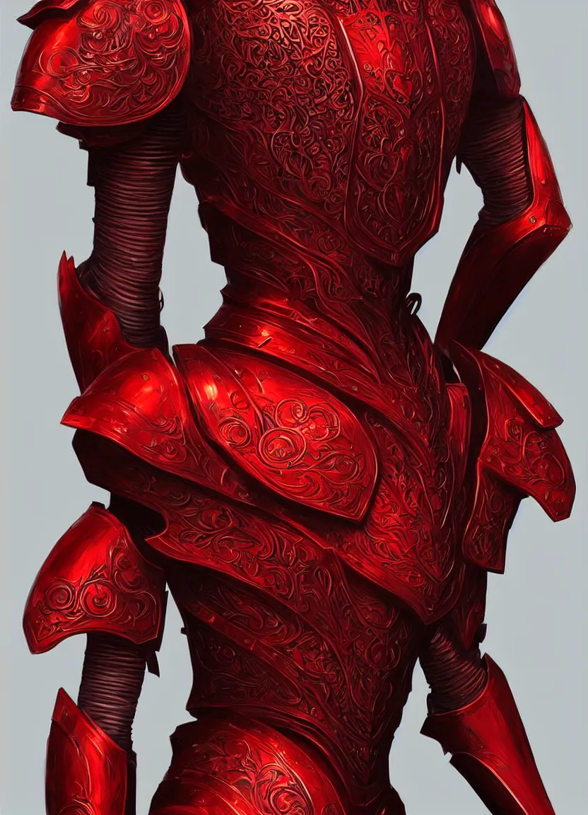 Image similar to beautiful, digital art of an elegant, intricate, beautiful, red, steel - plate full body armor. artstation, by erak note, tooth wu, neil richards, kan liu, siwoo kim