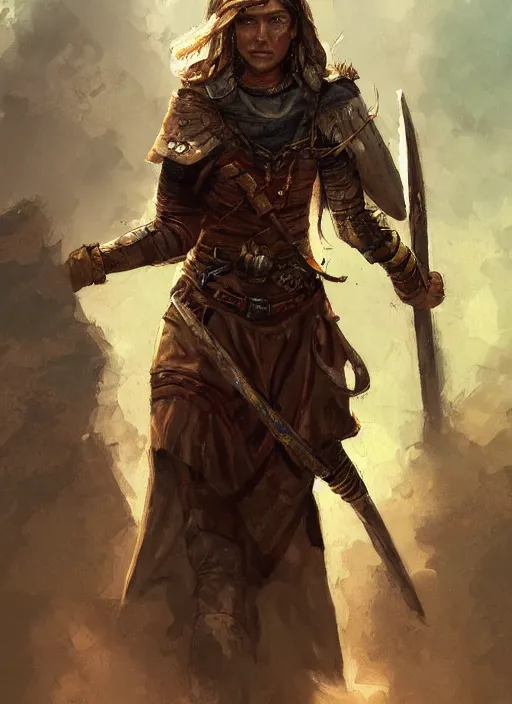 Image similar to highly detailed painting of a cleric warrior woman by jon foster, high fantasy, trending on artstation