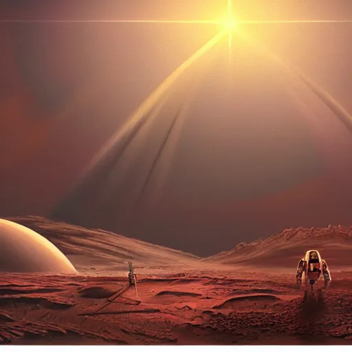 Image similar to colonization of mars in romantic artwork style