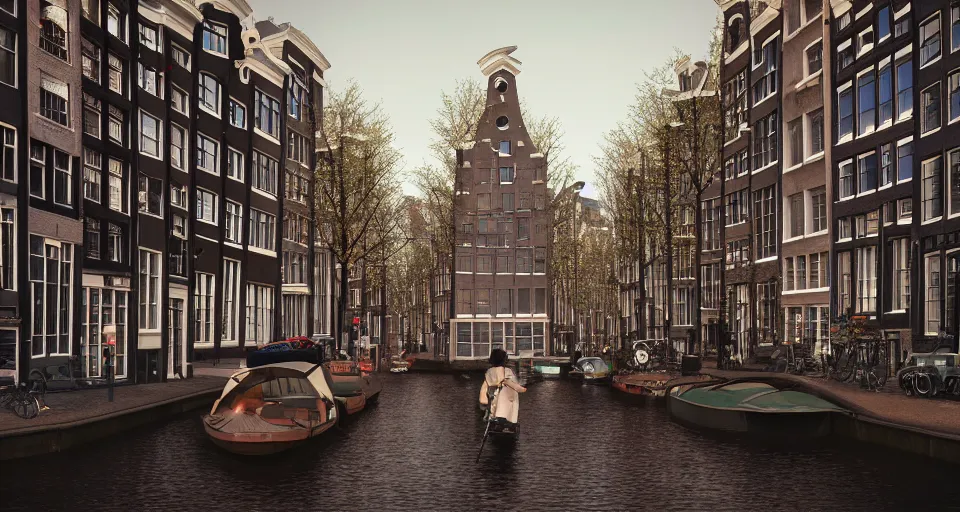 Image similar to amsterdam in the year 2 1 0 0, intricate artwork by tooth wu and wlop and beeple, octane render, hyper realism, 8 k