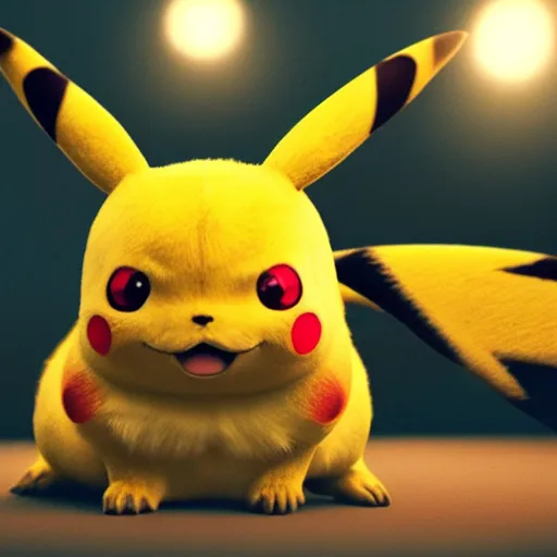 Image similar to photography of a realistic pikachu animal, 8 k, cinematic lighting, natural background, trending on artstation, pokemon