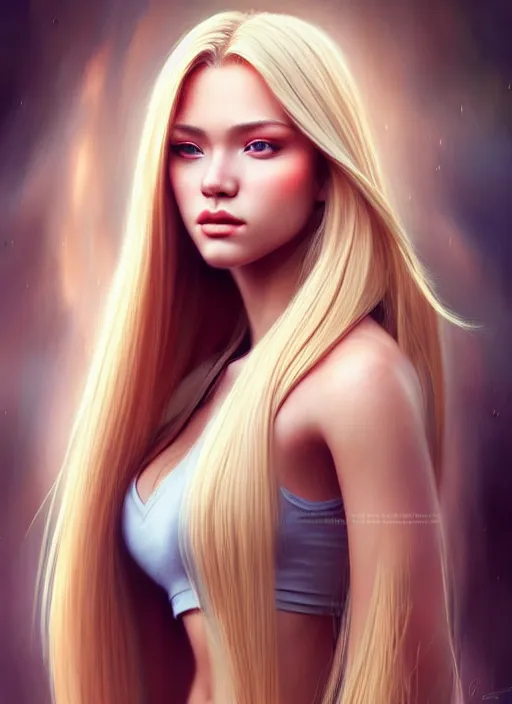 Prompt: image of a gorgeous female with long blonde hair in the style of stefan kostic, realistic, full body shot, wide angle, sharp focus, 8 k high definition, insanely detailed, intricate, elegant, art by stanley lau and artgerm, floating embers