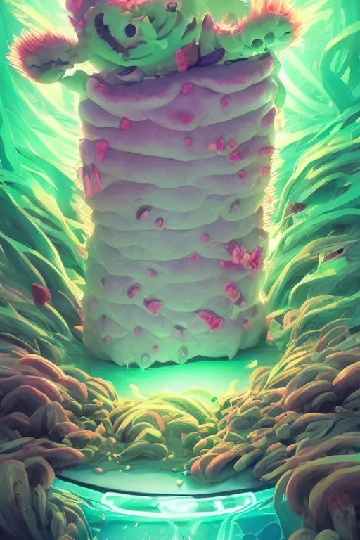 Image similar to roots cactus sushi cristal smurf ghost creature animal sushi cristal very big eye roots cactus elemental flush of force nature micro world fluo fishscale, behance hd by jesper ejsing, by rhads, makoto shinkai and lois van baarle, ilya kuvshinov, rossdraws radiating a glowing aura global illumination ray tracing hdr