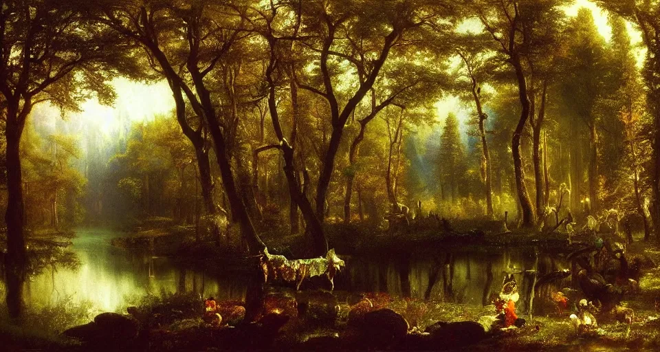 Image similar to Enchanted and magic forest, by Albert Bierstadt,