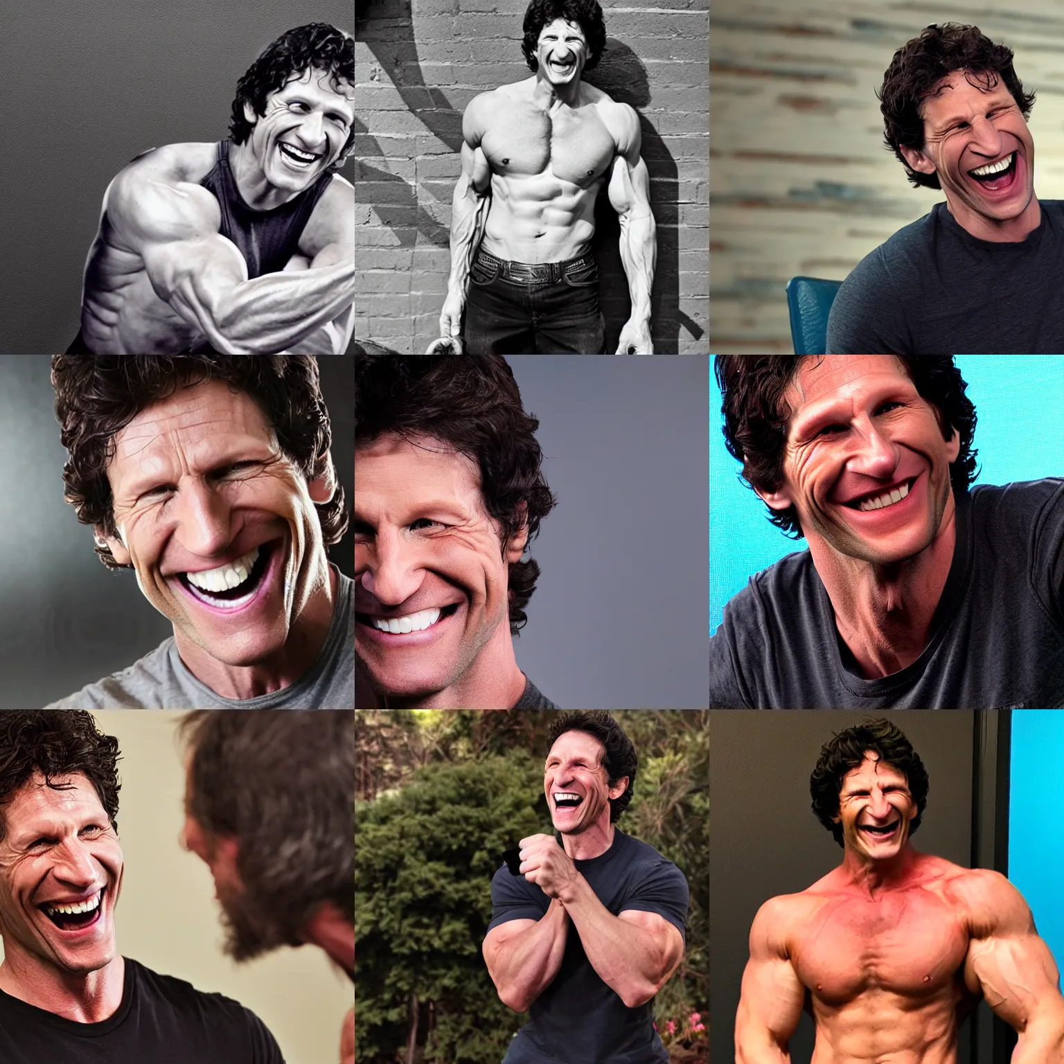 Prompt: photograph of very muscular Todd Howard laughing