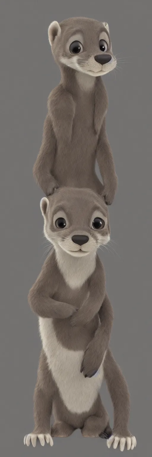 Image similar to portrait of a very cute gray otter in the style of zootopia. volumetric lighting, subsurface scattering, hyperrealistic, render, hyperdetailed