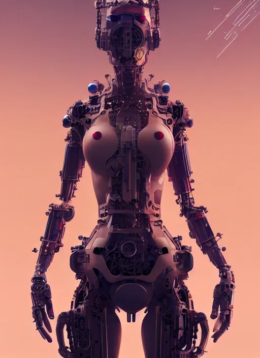 Image similar to masterpiece concept art, a beautiful highly detailed futuristic mechanical lady, seductive confident pose, by greg rutkowski and geof darrow, 8 k, intricate detail, cinematic lighting