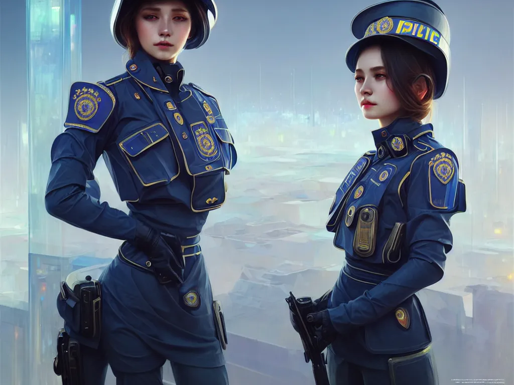 Image similar to portrait futuristic ukraine police uniform girl, at future neon light rooftop, ssci - fi and fantasy, intricate and very very beautiful and elegant, highly detailed, digital painting, artstation, concept art, smooth and sharp focus, illustration, art by tan zi and ayanamikodon and alphonse mucha and wlop