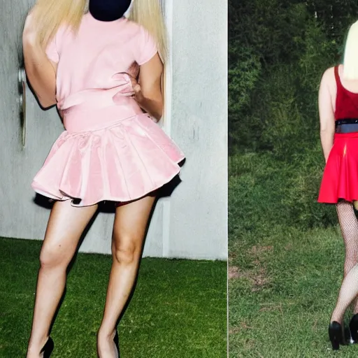 Prompt: sia furler with her back to the camera wearing a mini skirt photoshoot